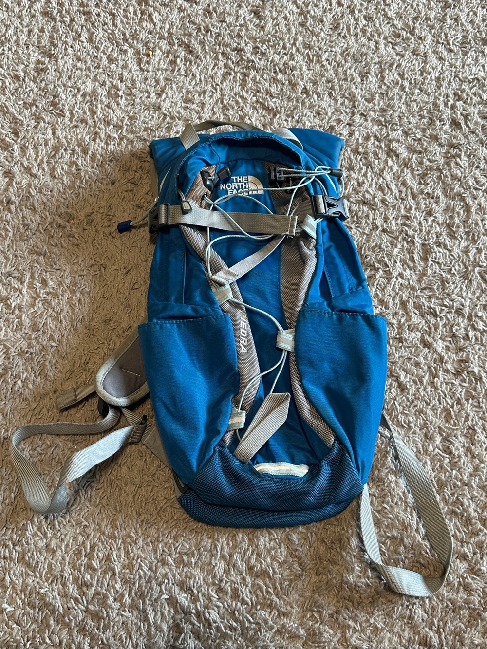 The North Face Piedra Blue Daypack Backpack with Gray Straps